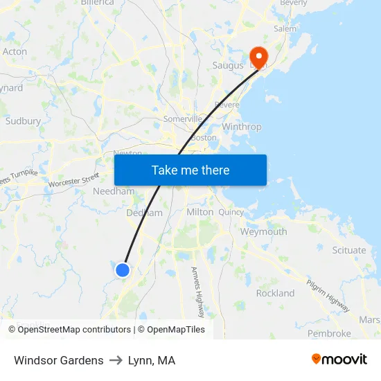 Windsor Gardens to Lynn, MA map
