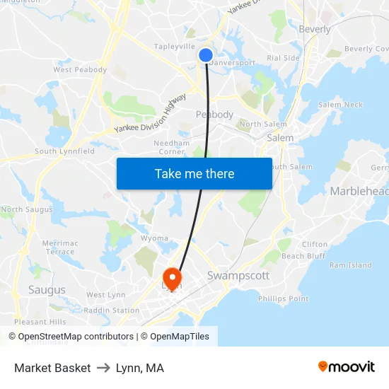 Market Basket to Lynn, MA map