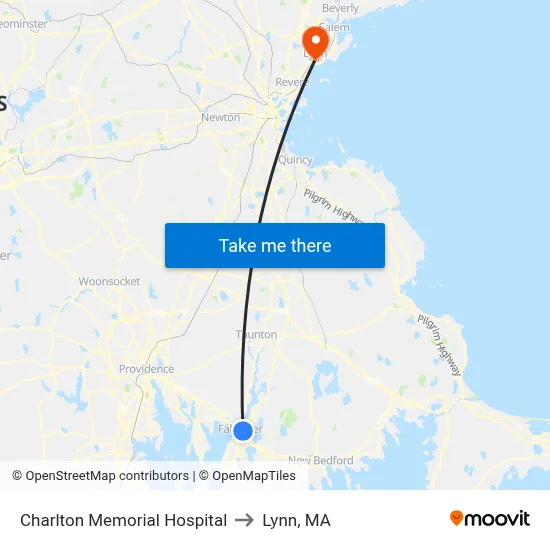 Charlton Memorial Hospital to Lynn, MA map