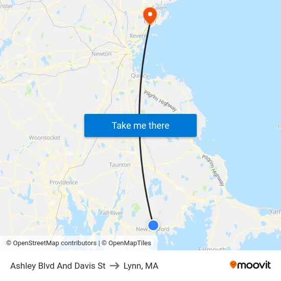 Ashley Blvd And Davis St to Lynn, MA map