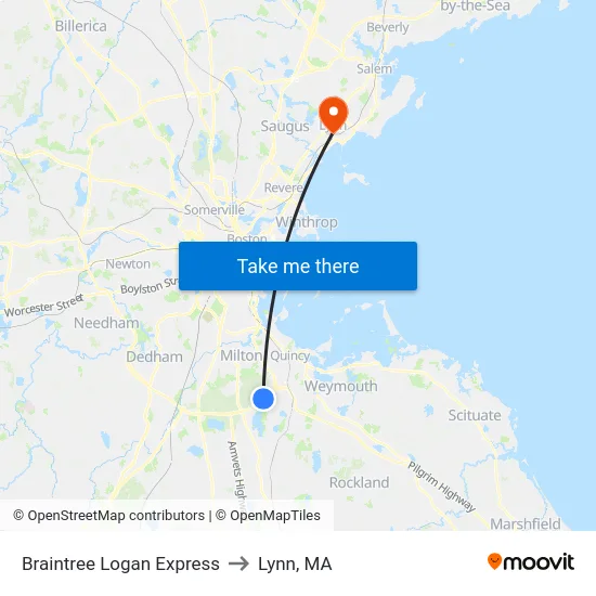Braintree Logan Express to Lynn, MA map