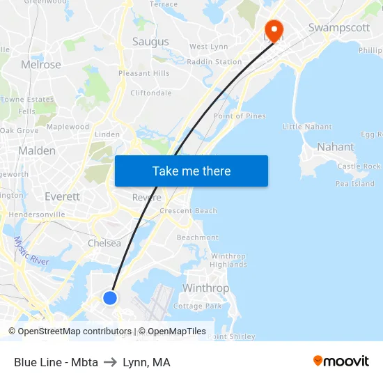 Blue Line - Mbta to Lynn, MA map