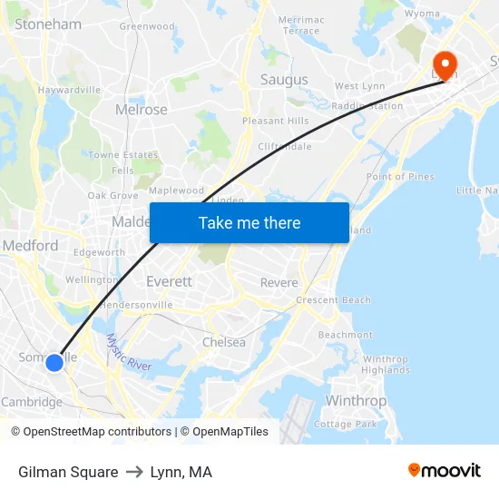 Gilman Square to Lynn, MA map