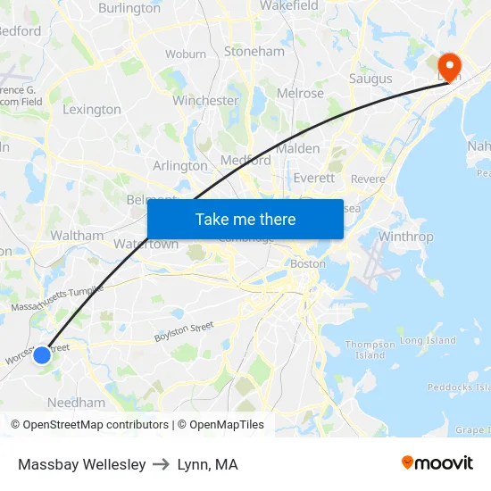 Massbay Wellesley to Lynn, MA map