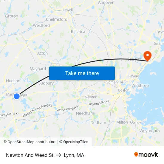 Newton And Weed St to Lynn, MA map