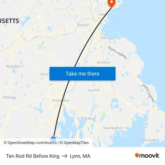 Ten Rod Rd Before King to Lynn, MA map