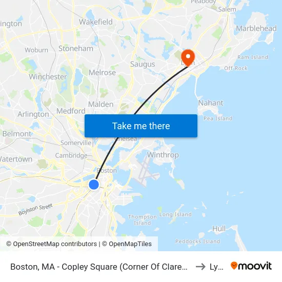 Boston, MA - Copley Square (Corner Of Clarendon St. & St. James Ave. In Front Of Trinity Church) to Lynn, MA map