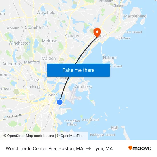 World Trade Center Pier, Boston, MA to Lynn, MA map