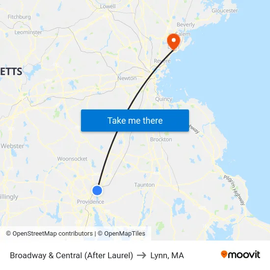 Broadway & Central (After Laurel) to Lynn, MA map