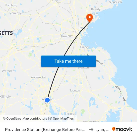 Providence Station (Exchange Before Park Row W) to Lynn, MA map