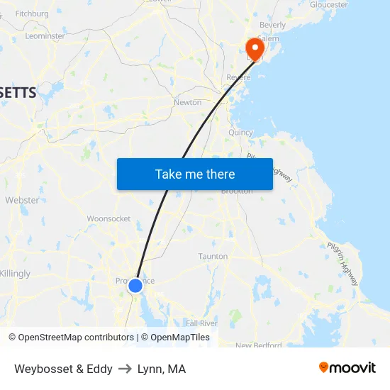 Weybosset & Eddy to Lynn, MA map