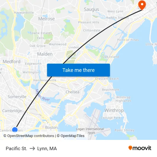 Pacific St. to Lynn, MA map
