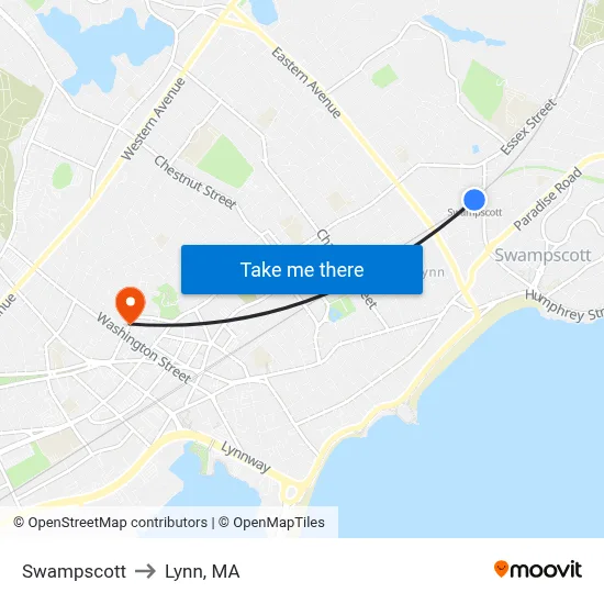 Swampscott to Lynn, MA map