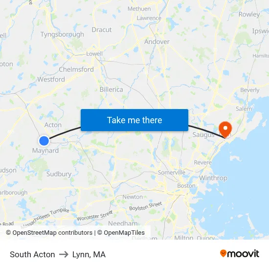 South Acton to Lynn, MA map