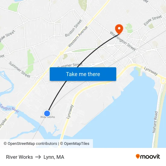 River Works to Lynn, MA map