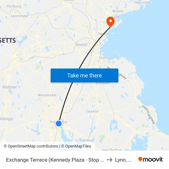 Exchange Terrace (Kennedy Plaza - Stop X) to Lynn, MA map