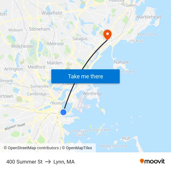 400 Summer St to Lynn, MA map