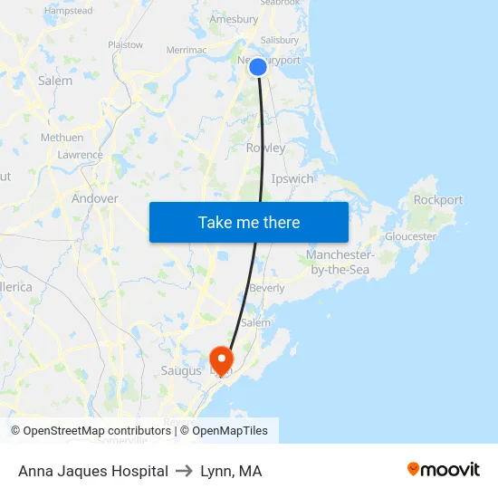 Anna Jaques Hospital to Lynn, MA map