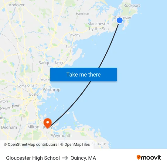Gloucester High School to Quincy, MA map