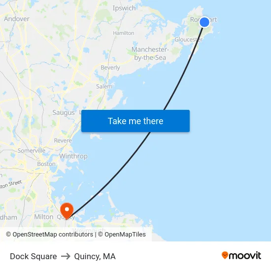 Dock Square to Quincy, MA map