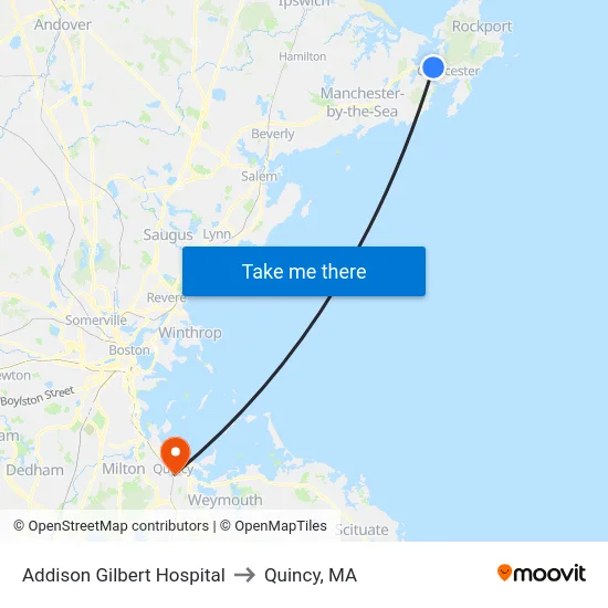 Addison Gilbert Hospital to Quincy, MA map