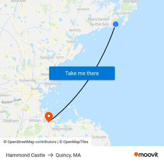 Hammond Castle to Quincy, MA map