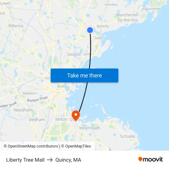 Liberty Tree Mall to Quincy, MA map
