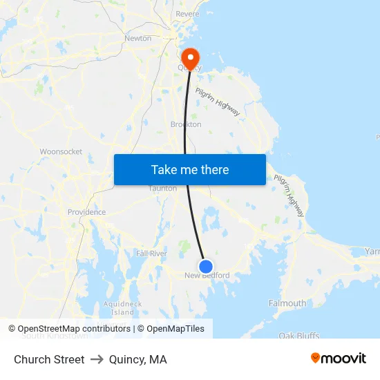 Church Street to Quincy, MA map