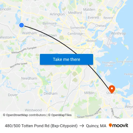 480/500 Totten Pond Rd  (Bxp-Citypoint) to Quincy, MA map