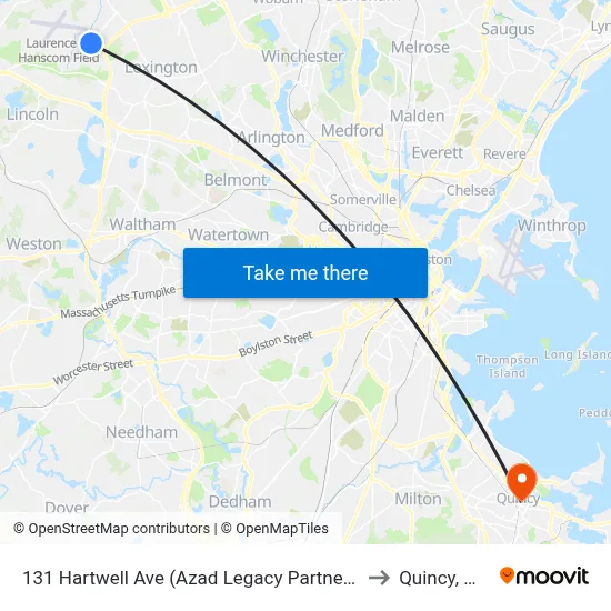 131 Hartwell Ave  (Azad Legacy Partners) to Quincy, MA map