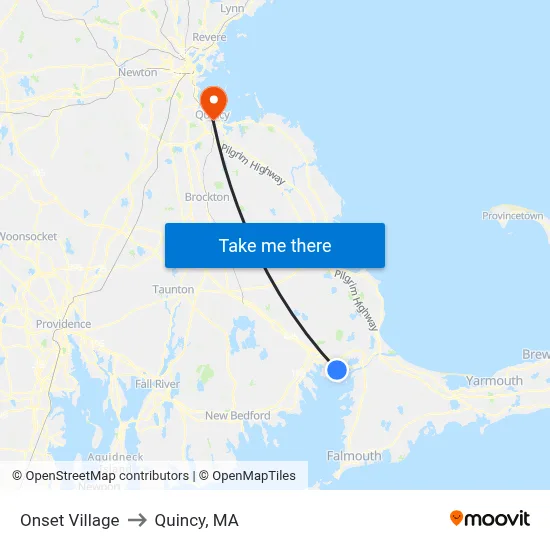 Onset Village to Quincy, MA map