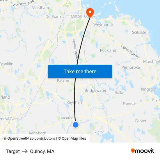 Target to Quincy, MA map