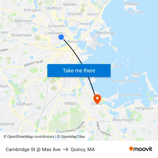Cambridge St @ Max Ave to Quincy, MA map
