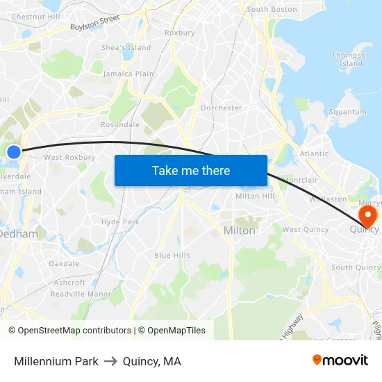 Millennium Park to Quincy, MA map