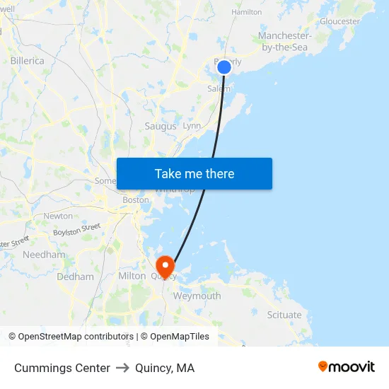 Cummings Center to Quincy, MA map