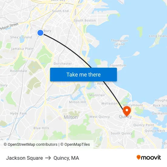 Jackson Square to Quincy, MA map