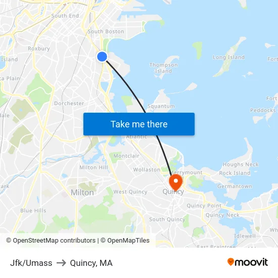 Jfk/Umass to Quincy, MA map