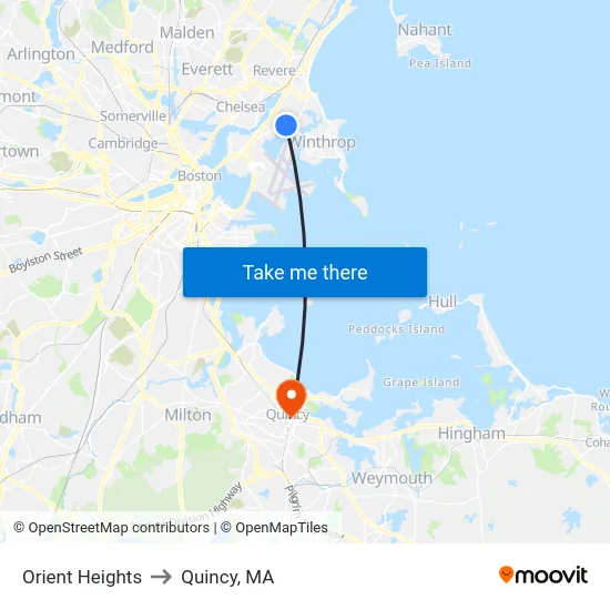 Orient Heights to Quincy, MA map