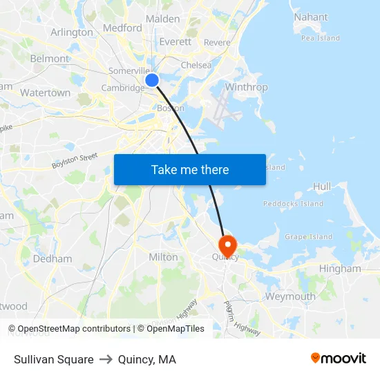 Sullivan Square to Quincy, MA map