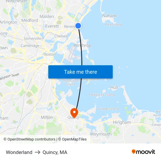 Wonderland to Quincy, MA map