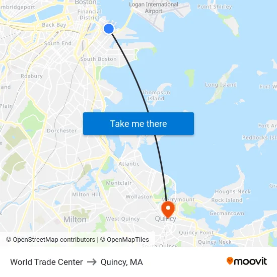 World Trade Center to Quincy, MA map