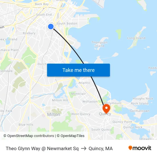 Theo Glynn Way @ Newmarket Sq to Quincy, MA map