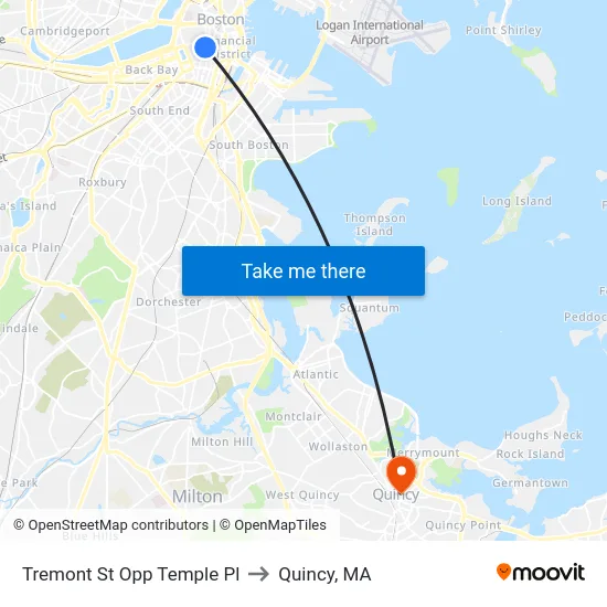 Tremont St Opp Temple Pl to Quincy, MA map