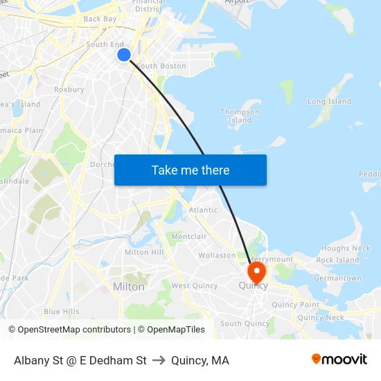 Albany St @ E Dedham St to Quincy, MA map