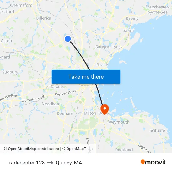 Tradecenter 128 to Quincy, MA map