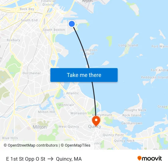 E 1st St Opp O St to Quincy, MA map