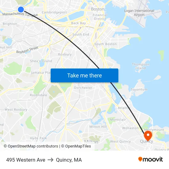 495 Western Ave to Quincy, MA map