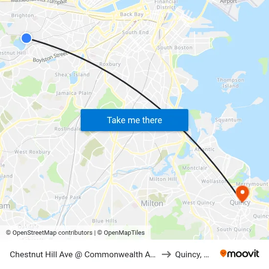 Chestnut Hill Ave @ Commonwealth Ave to Quincy, MA map
