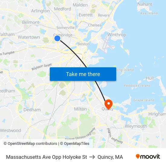 Massachusetts Ave Opp Holyoke St to Quincy, MA map