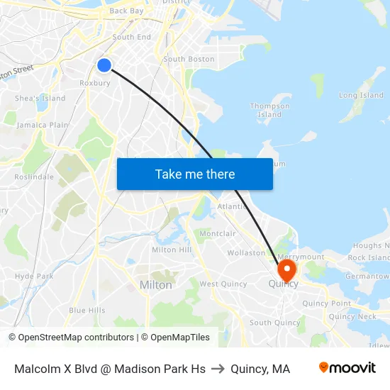 Malcolm X Blvd @ Madison Park Hs to Quincy, MA map